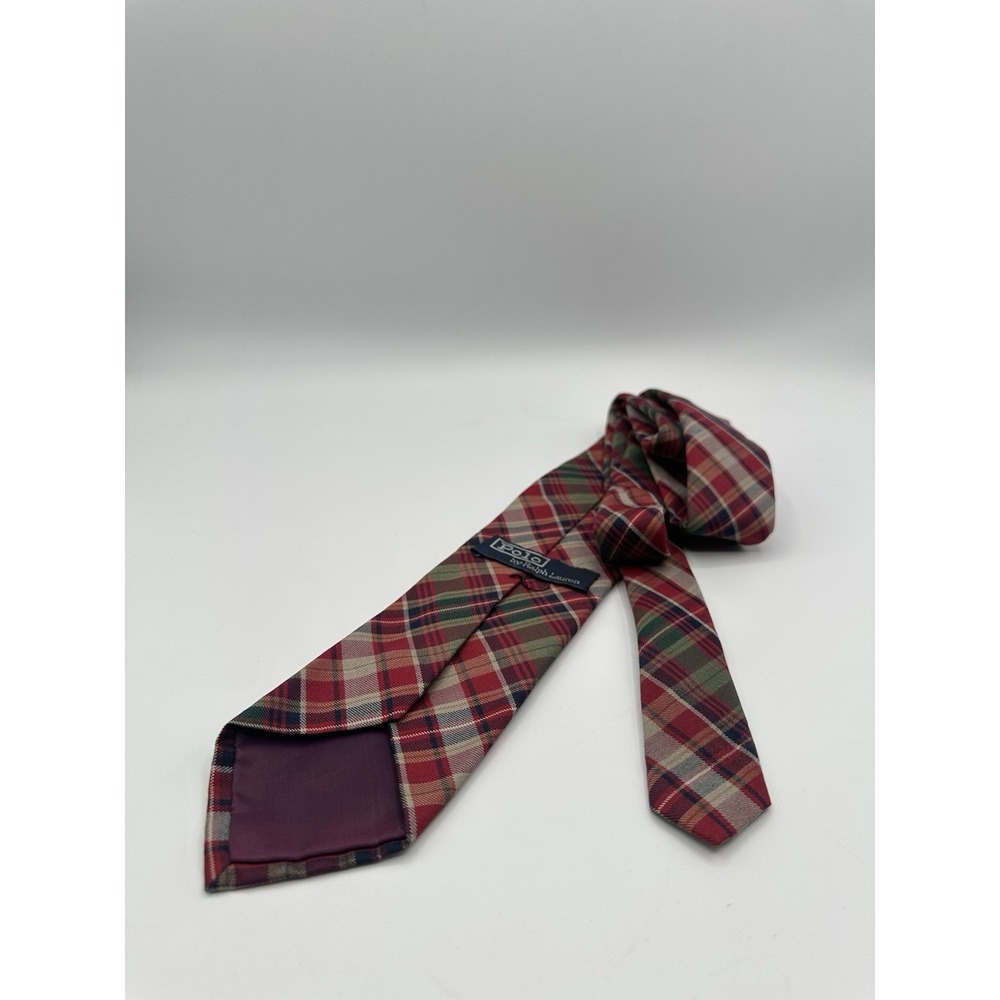 Vintage Polo Ralph Lauren Plaid Silk Necktie Berkeley Shop Saint Louis Red/Green
